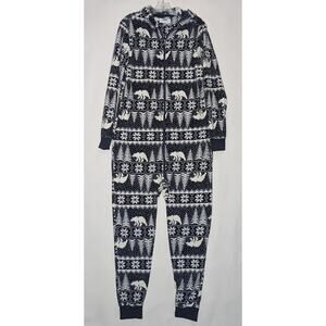 OLD NAVY Patterned Micro Performance Fleece Hooded One-Piece Pajama Winter SM